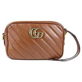Gucci GG Marmont Matelassé Borsa a Tracolla in Pelle Marrone