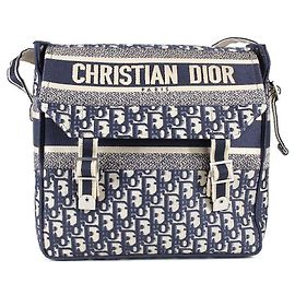 Christian Dior Borsa a Tracolla Oblique Toile Monogramme Blu e Beige