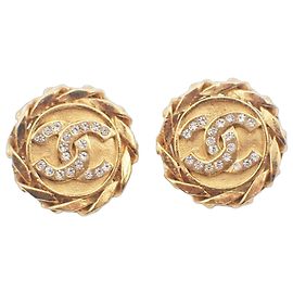 Chanel Vintage CC Round Clip-On Metal with Crystals