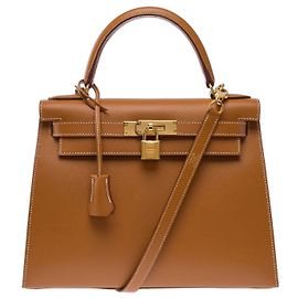 Hermès HERMES Kelly 28 Tasche aus goldfarbenem Leder - 104077