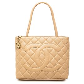 Beige Chanel Caviar Medallion Tote