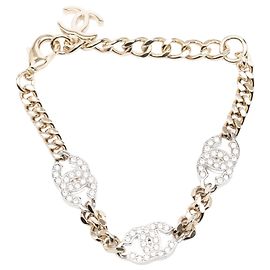 Bracciale a catena Chanel CC placcato oro e ottone con strass