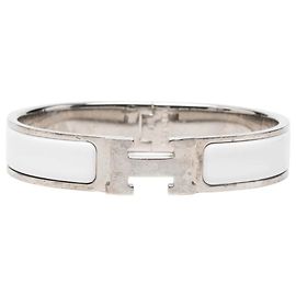 Hermès Clic H Armband PM schmal aus Emaille in Weiß