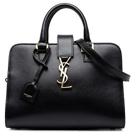 Autre Marque Bolsa Cabas Satchel Baby em couro com monograma Saint Laurent preta