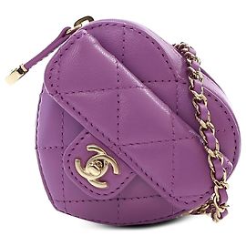 Collana per borsa Chanel in lambskin viola CC in Love Heart
