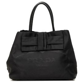 Borsa Prada Tessuto Canapa Logo Bow Nera