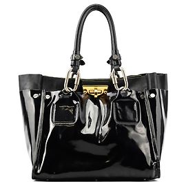 Chloé Borsa Tote in pelle verniciata nera