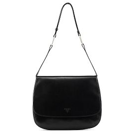 Prada Vitello Metal Schultertasche aus schwarzem Kalbsleder