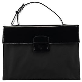 Prada Borsa a mano in nylon Tessuto Spazzolato nera