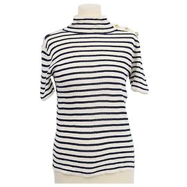 Christian Dior gestreiftes Top aus Kaschmir und Leinen in Marineblau und Creme