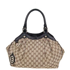 Gucci Beige, Black GG Canvas Medium Sukey Tote