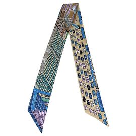 Hermès Hermes Multicolor Silk Pantin City Print Twilly