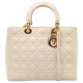 Borsa a mano 2Way Lady Dior Large in pelle Cannage di Christian Dior, Beige