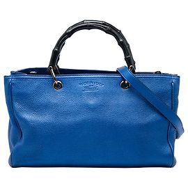 Borsa Gucci Blue Medium Metallic Calfskin Bamboo Shopper
