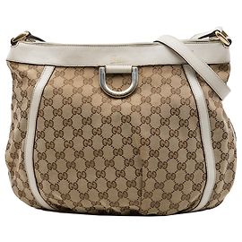 Borsa a tracolla Gucci Abbey D Ring in tela GG beige