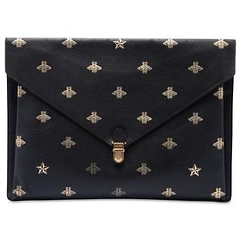 Clutch Portfolio Gucci in pelle di vitello nera Bee Star