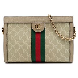 Gucci Ophidia Small GG Supreme Web Umhängetasche mit Kette Braun