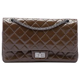 Chanel Brown Quilted Crinkled Patent Reissue 2.55 Double Flap 227