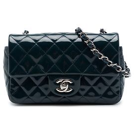 Chanel Blue Mini Rectangular Classic Patent Single Flap