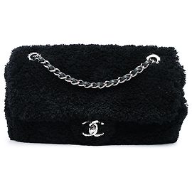 Chanel Black Medium Quilted Terry Cloth Coco Beach Flap