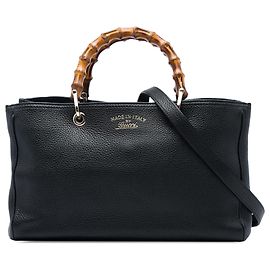 Borsa Satchel Gucci Bamboo Shopper Medium in pelle di vitello nera