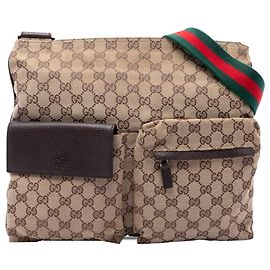 Borsa a tracolla Gucci Beige GG Canvas Web con Doppia Tasca