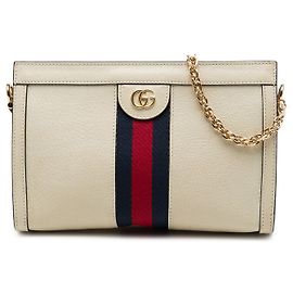 Gucci Borsa a Tracolla Ophidia Chain Piccola in Pelle di Vitello Bianca con Web