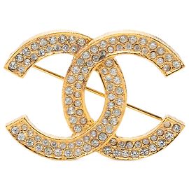 Spilla Chanel Gold CC placcata oro e strass
