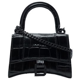 Borsa Hourglass Balenciaga Mini in pelle di vitello embossed croc nera
