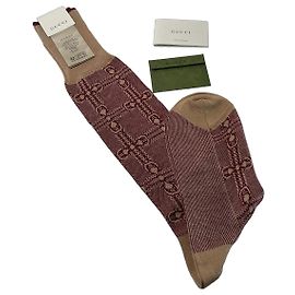 Gucci Chaussettes Longues Motif Horsebit Bordeaux et Beige