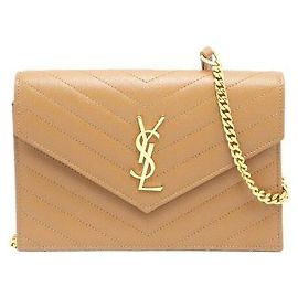 Autre Marque Portafoglio pochette crossbody matelassé marrone con catena