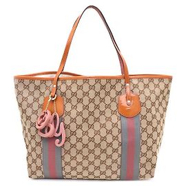 Gucci Borsa shopper in jacquard con cuciture tricolore e logo GG, borsa a tracolla