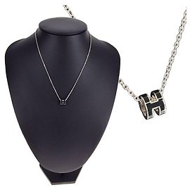Hermès Mini Pop Anhänger Halskette Palladium Black