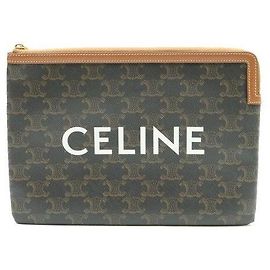 Céline Pouch Triomphe Small in tela e pelle di agnello Tan