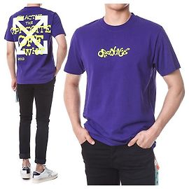 Off White T-shirt a maniche corte con scritte in velluto neon
