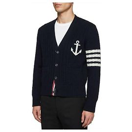 Thom Browne Merino-Wollcardigan mit Anker-Intarsia in Navy
