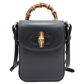 Gucci Mini con manico in bambù in pelle nera