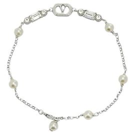 Valentino Pulseira de metal oval com pérolas e cristais Swarovski
