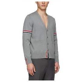 Thom Browne V-Ausschnitt Cardigan aus Baumwolle Milano-Stich mit Armbinden