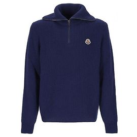 Moncler Gerippter Wollpullover mit Rollkragen und Logo