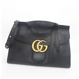 Gucci Borsa Tote in pelle nera con manico superiore e tracolla