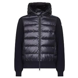 Moncler Cardigan con cappuccio e zip in lana imbottita Navy