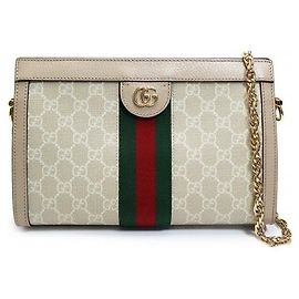 Gucci Borsa a tracolla con catena Ophidia Small in tela GG Supreme Web Beige White e Gold