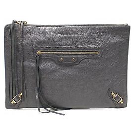 Balenciaga Clutch Motor City Classic de cuero gris y dorado
