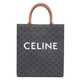 Céline Canvas Brown Calfskin Cabas Small Vertical