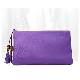 Gucci Clutch Pouch in pelle di vitello viola con bambù