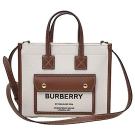 Burberry Tote Freya em lona bicolor e couro Natural Malt Brown
