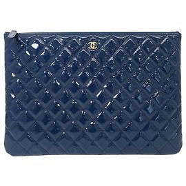 Chanel Clutch Grande Matelassé CC Logo Gold Patent Blue Boy