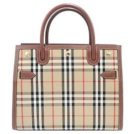 Burberry Bolso Tote Pequeño de Piel Marrón Vintage a Cuadros