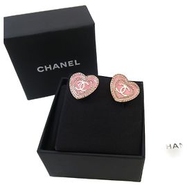 Chanel Herz-Ohrringe aus Kristall mit CC-Logo in Pink